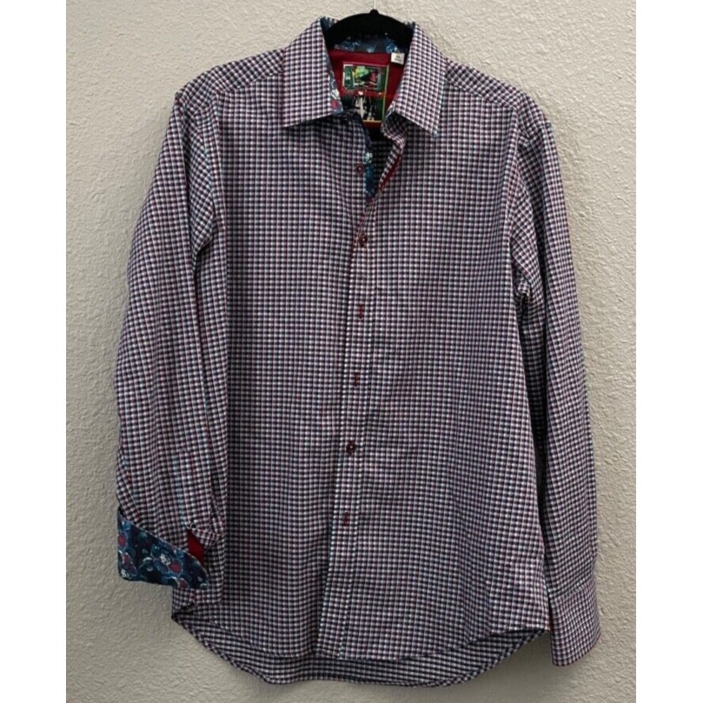 Robert Graham Shirt Men's Medium Red Black Plaid Checkered Modern Artwear